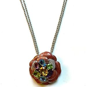 Sterling Silver Enamel Multi Stone Flower Pendant